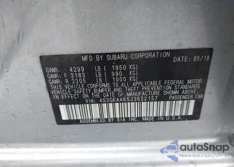 2018 Subaru Impreza 2.0I из США, поврежденный, VIN 4S3GKAA65J3622157